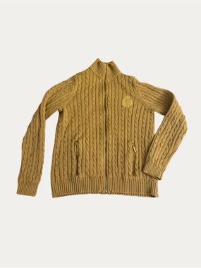Ralph Lauren Cable Knit Full Zip Crest Sweater Camel